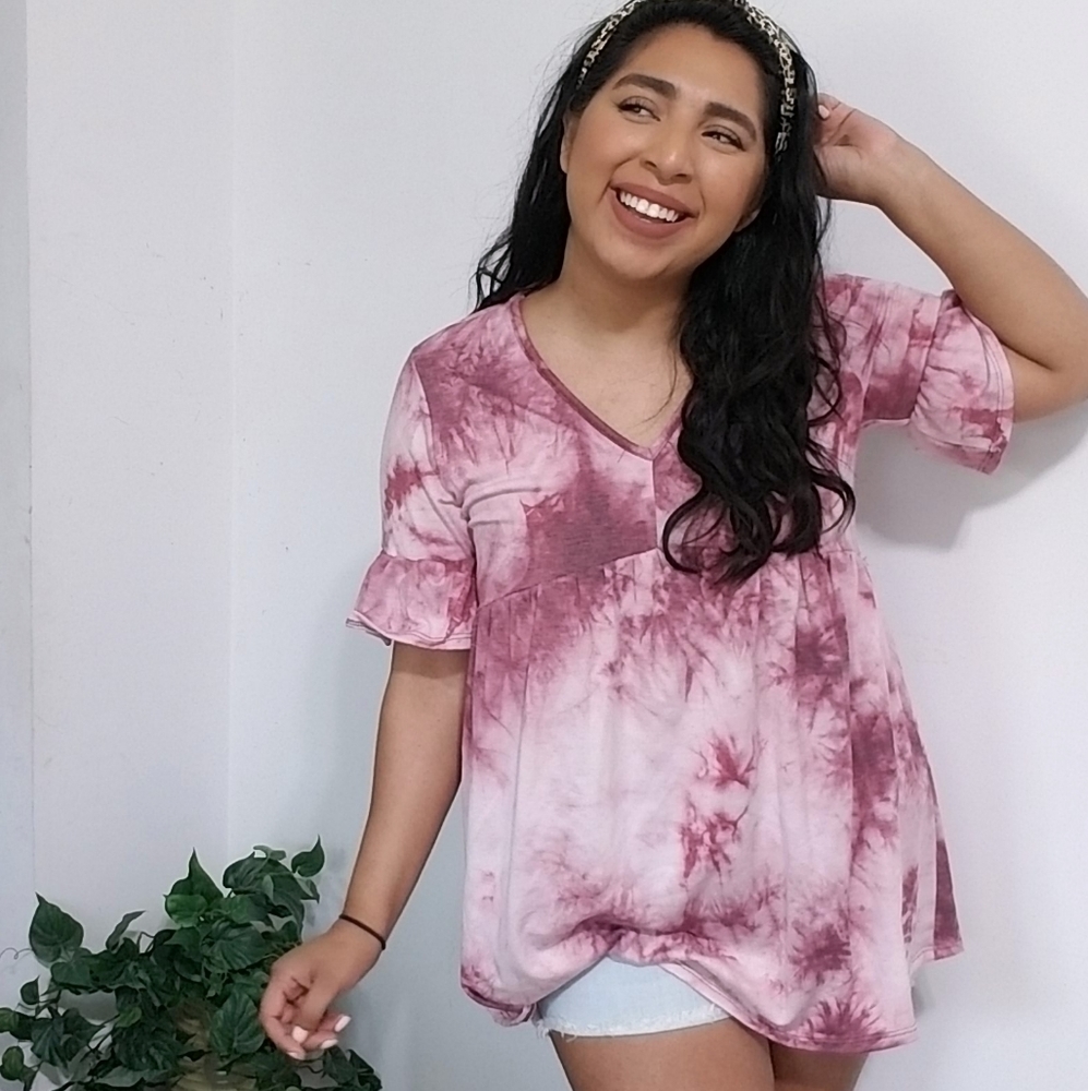 WHAT A DAY TIE DYE RUFFLE TUNIC TOP - Picture 9 of 16